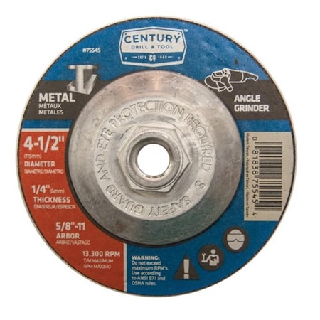 Century Drill & Tool Metal Grinding Wheel Type 27 - 4.5 x 0.25 in. CE600555